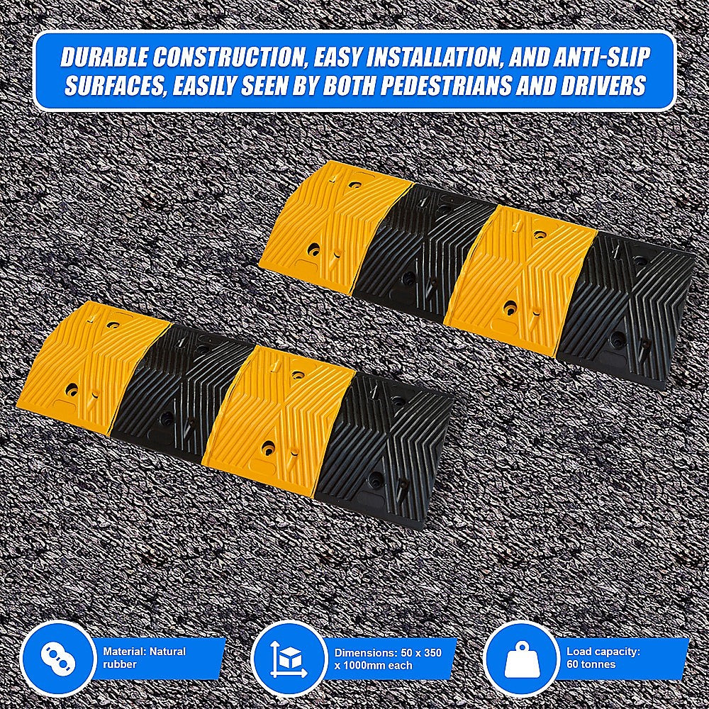 Pair of 1m Long 60T Load Rubber Speed Bump Hump Modular Speed Humps Road Hump V63-824161