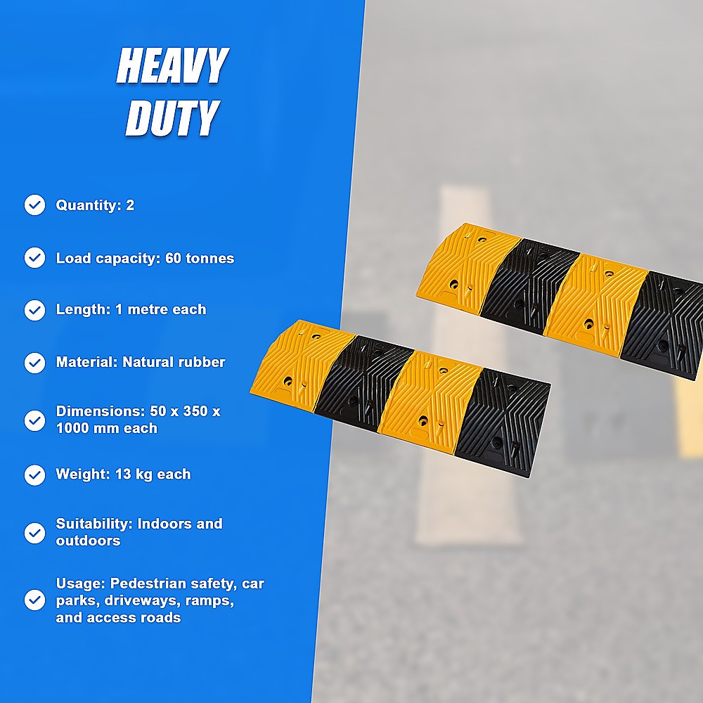 Pair of 1m Long 60T Load Rubber Speed Bump Hump Modular Speed Humps Road Hump V63-824161