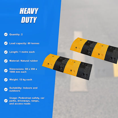 Pair of 1m Long 60T Load Rubber Speed Bump Hump Modular Speed Humps Road Hump V63-824161