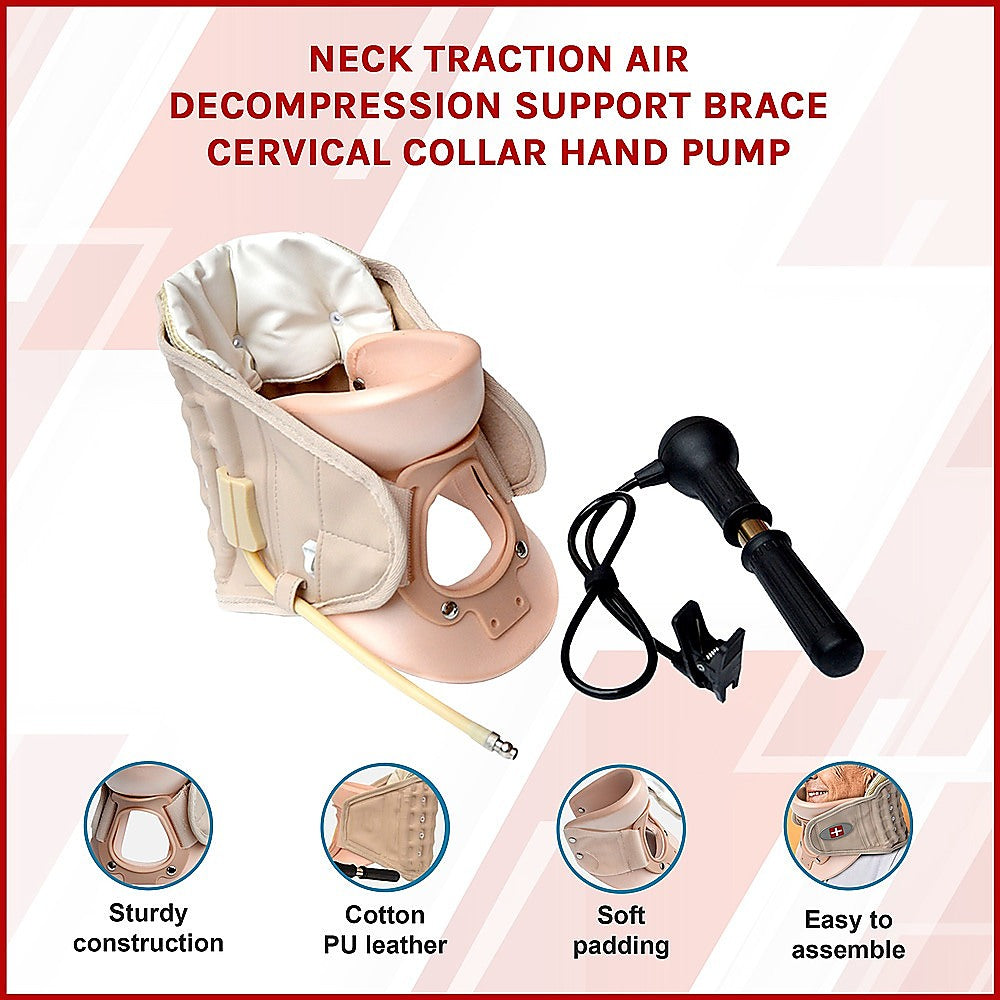 Neck Traction Air Decompression Support Brace Cervical Collar Hand Pump V63-824181