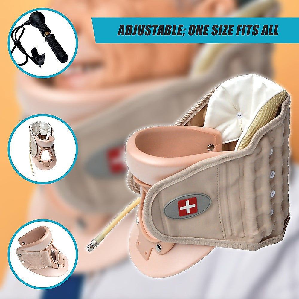 Neck Traction Air Decompression Support Brace Cervical Collar Hand Pump V63-824181
