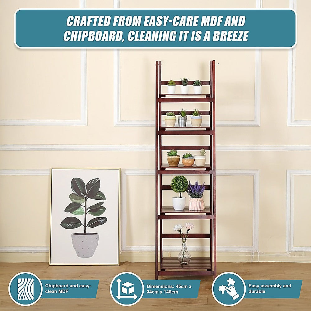 5 Tier Wooden Ladder Shelf Stand Storage Book Shelves Shelving Display Rack V63-824191