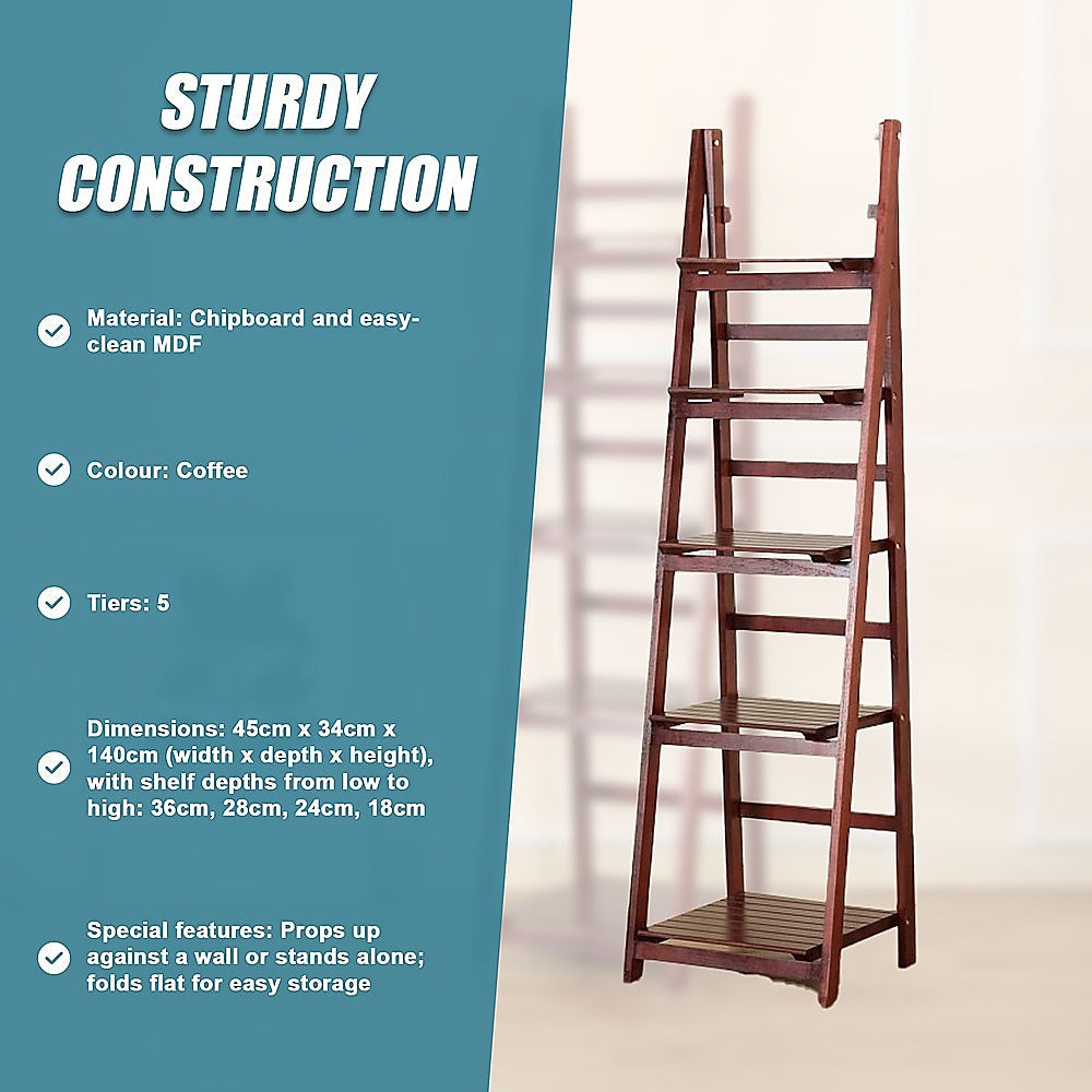 5 Tier Wooden Ladder Shelf Stand Storage Book Shelves Shelving Display Rack V63-824191
