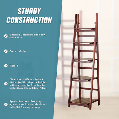 5 Tier Wooden Ladder Shelf Stand Storage Book Shelves Shelving Display Rack V63-824191
