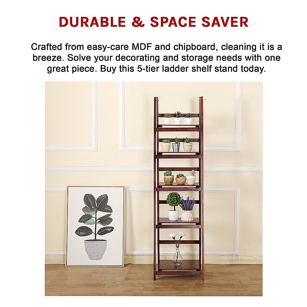 5 Tier Wooden Ladder Shelf Stand Storage Book Shelves Shelving Display Rack V63-824191