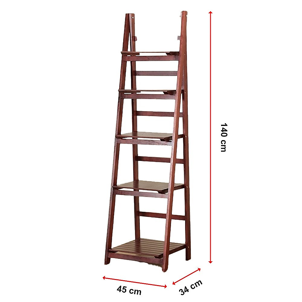 5 Tier Wooden Ladder Shelf Stand Storage Book Shelves Shelving Display Rack V63-824191