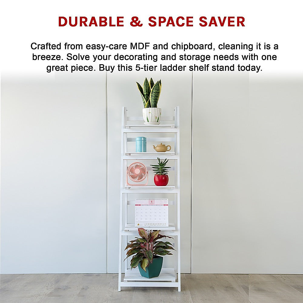 5 Tier Wooden Ladder Shelf Stand Storage Book Shelves Shelving Display Rack V63-824201