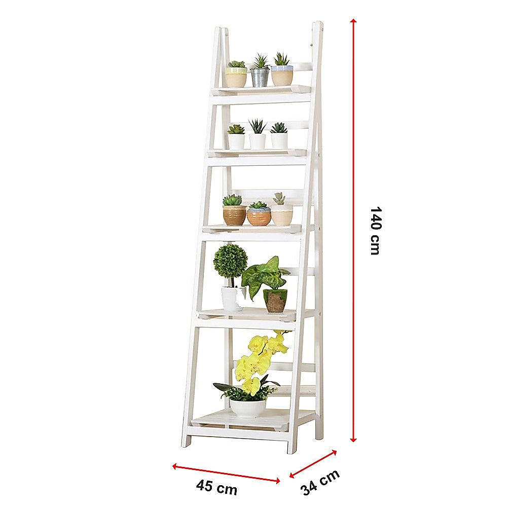 5 Tier Wooden Ladder Shelf Stand Storage Book Shelves Shelving Display Rack V63-824201