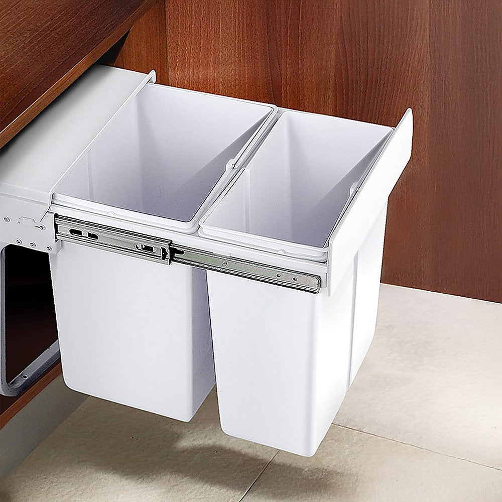 Pull Out Bin Kitchen Double Dual Slide Garbage Rubbish Waste 10L+20L V63-824211