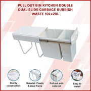 Pull Out Bin Kitchen Double Dual Slide Garbage Rubbish Waste 10L+20L V63-824211