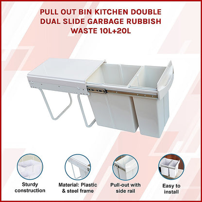Pull Out Bin Kitchen Double Dual Slide Garbage Rubbish Waste 10L+20L V63-824211