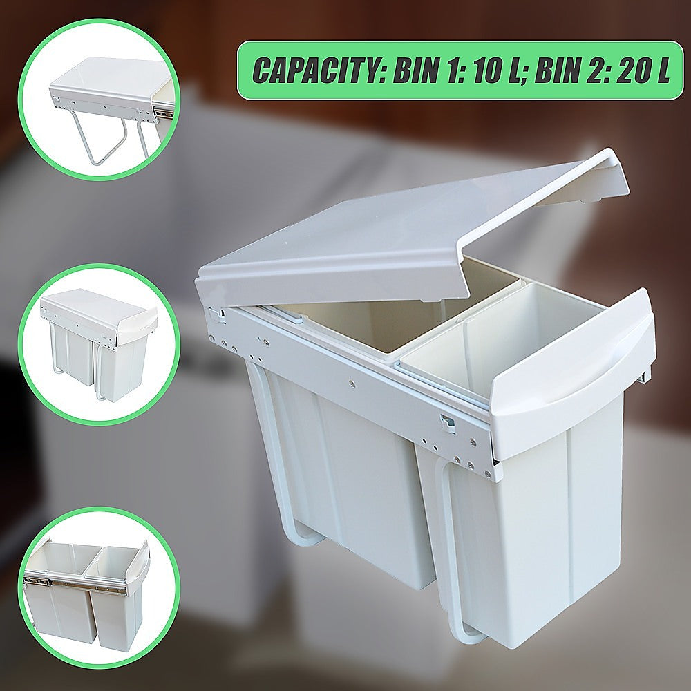 Pull Out Bin Kitchen Double Dual Slide Garbage Rubbish Waste 10L+20L V63-824211