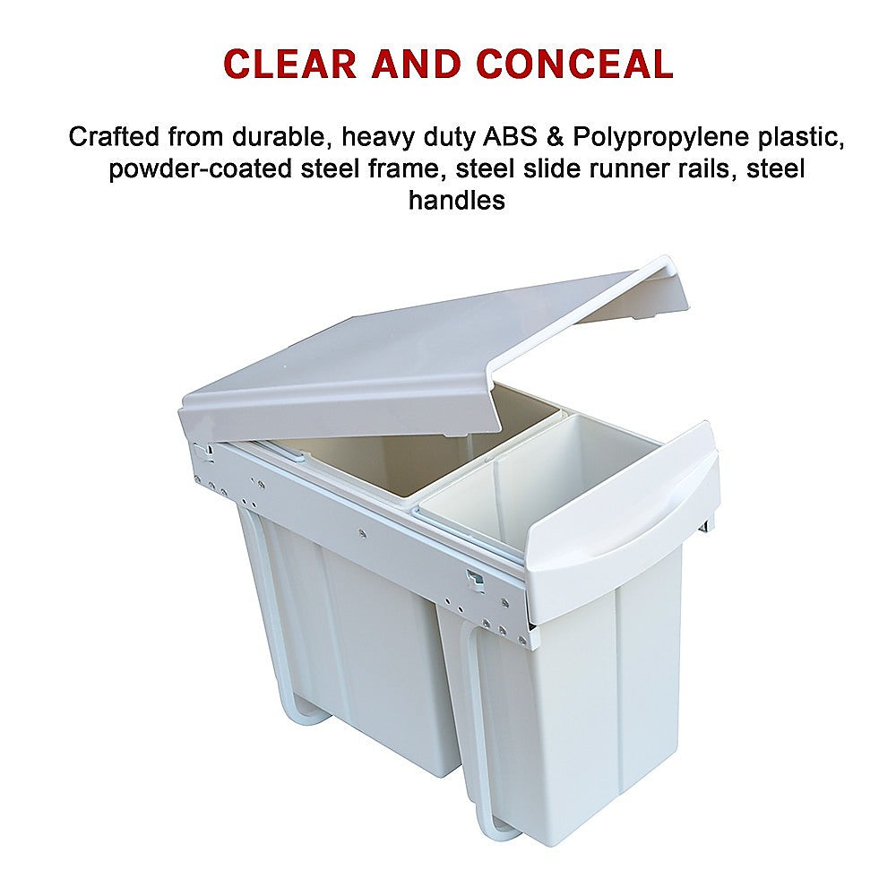 Pull Out Bin Kitchen Double Dual Slide Garbage Rubbish Waste 10L+20L V63-824211
