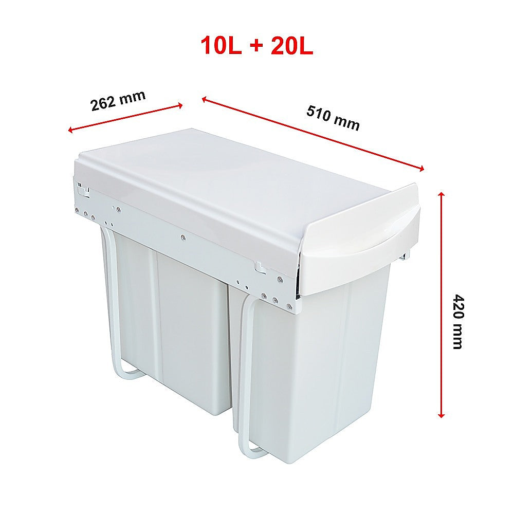 Pull Out Bin Kitchen Double Dual Slide Garbage Rubbish Waste 10L+20L V63-824211