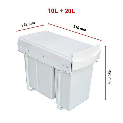 Pull Out Bin Kitchen Double Dual Slide Garbage Rubbish Waste 10L+20L V63-824211