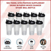 10x 700ml Protein Shaker Bottles - Gym Supplement Blender Mixer Shake Cups V63-824231