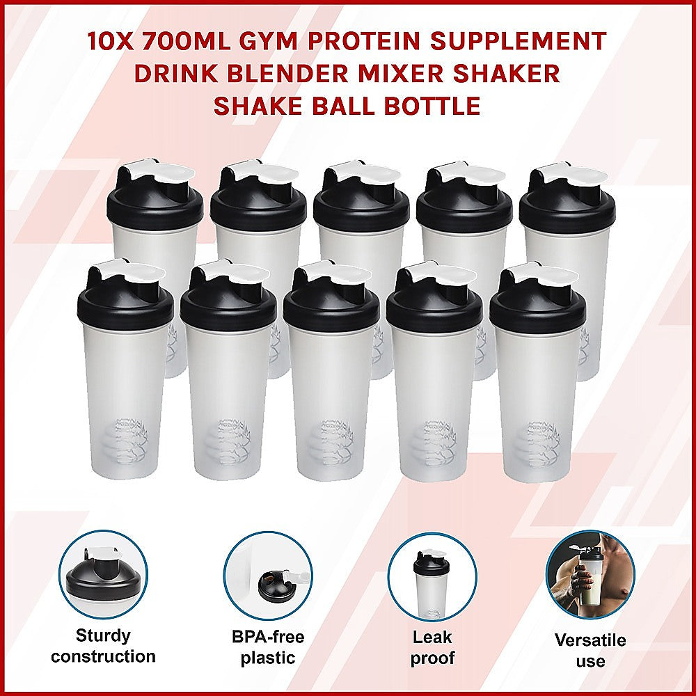 10x 700ml Protein Shaker Bottles - Gym Supplement Blender Mixer Shake Cups V63-824231