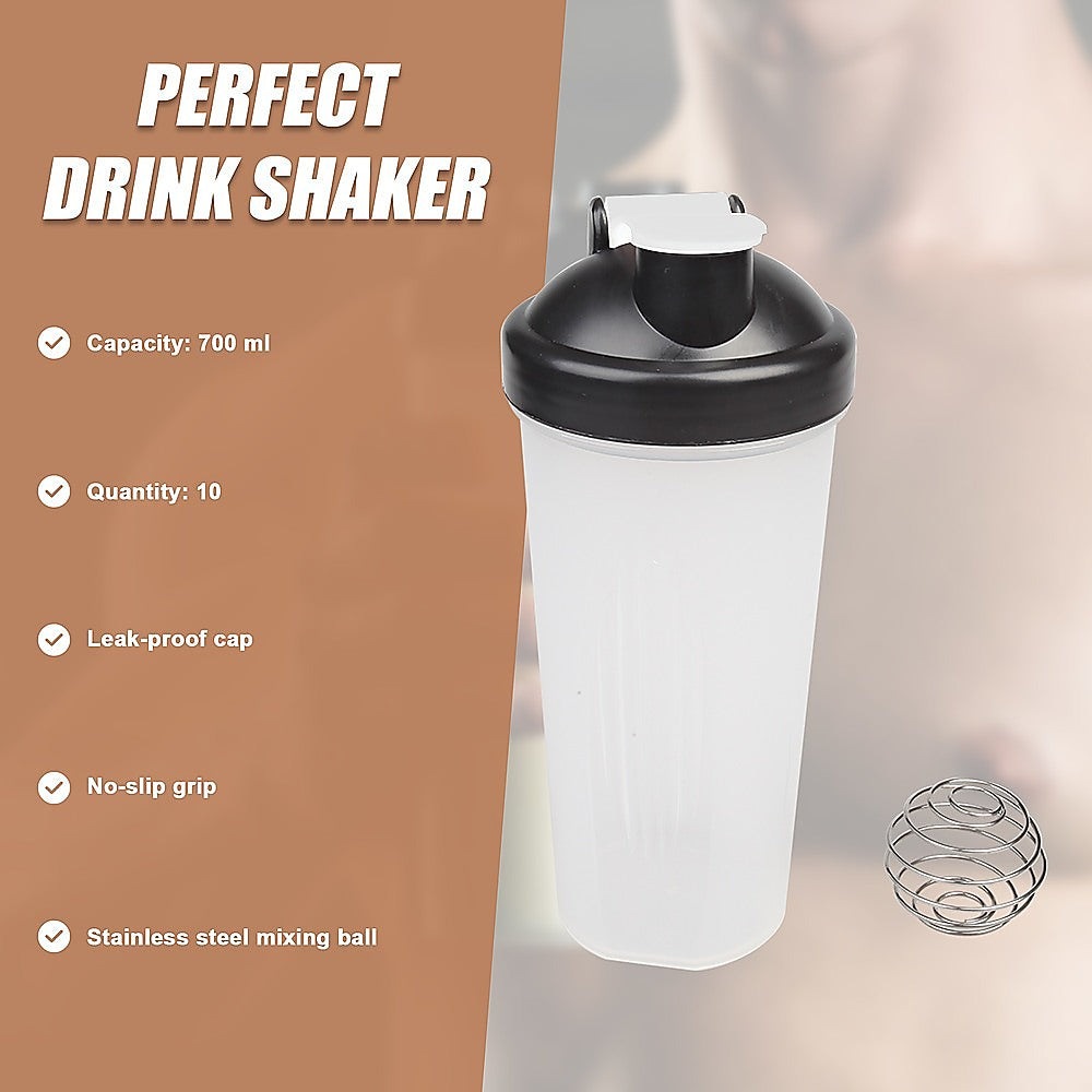 10x 700ml Protein Shaker Bottles - Gym Supplement Blender Mixer Shake Cups V63-824231