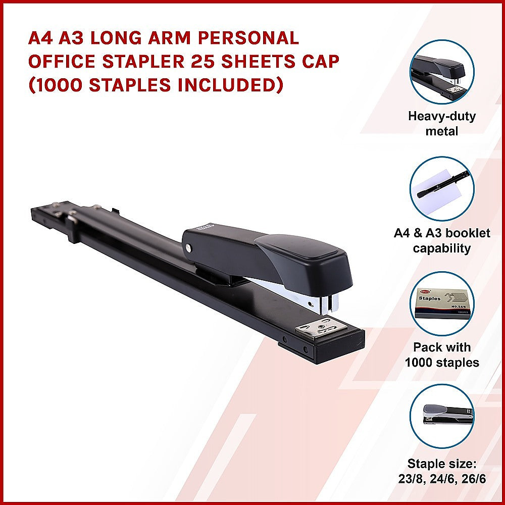 A4 A3 Long Arm Personal Office Stapler 25 sheets CAP (1000 staples included) V63-824301