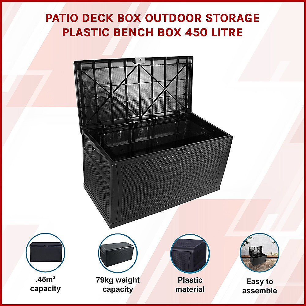 Patio Deck Box Outdoor Storage Plastic Bench Box 450 Litre V63-824391