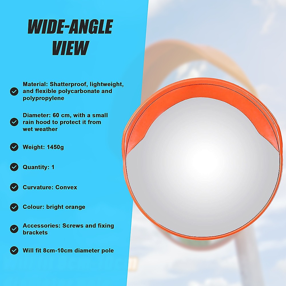 60cm Round Convex Mirror Blind Spot Safety Traffic Driveway Shop Wide Angle V63-824421
