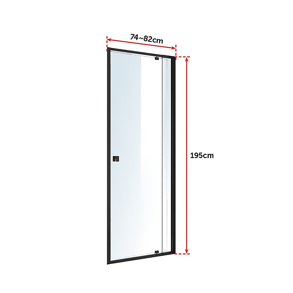Adjustable Semi Frameless Shower Screen (74~82) x 195cm Australian Safety Glass V63-824451