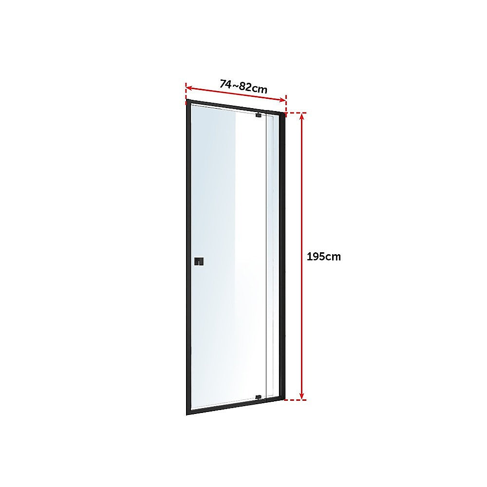 Adjustable Semi Frameless Shower Screen (74~82) x 195cm Australian Safety Glass V63-824451