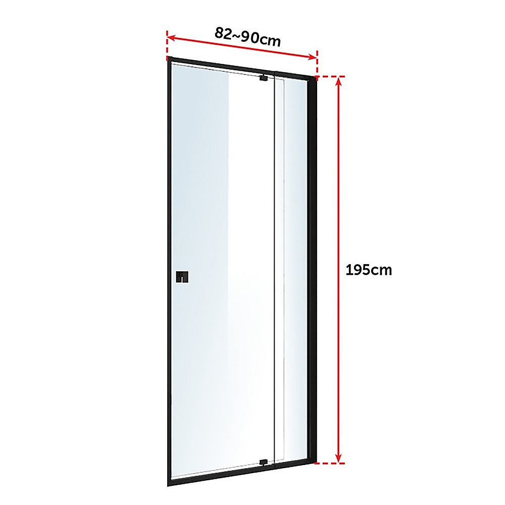 Adjustable Semi Frameless Shower Screen (82~90) x 195cm Australian Safety Glass V63-824491