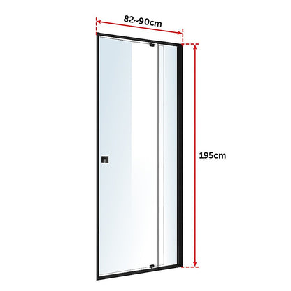 Adjustable Semi Frameless Shower Screen (82~90) x 195cm Australian Safety Glass V63-824491