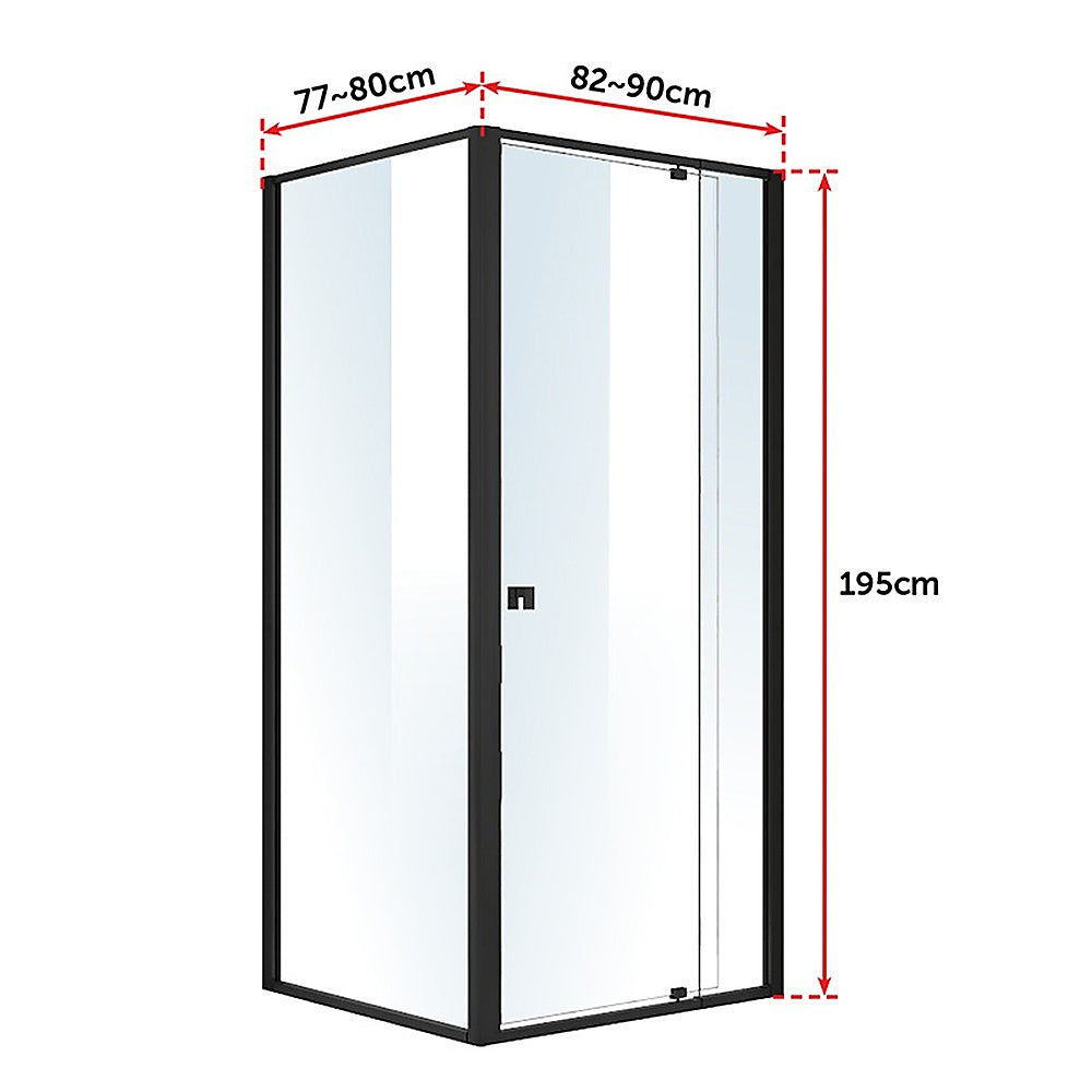 Semi Frameless Shower Screen (82~90)x 195cm & (77~80)x 195cm Side AS/NZS Glass V63-824541