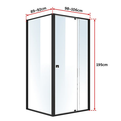 Semi Frameless Shower Screen (98~106)x 195cm & (89~92)x 195cm Side AS/NZS Glass V63-824561