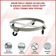 Drum Dolly 450kg 55 Gallon w Swivel Casters Heavy Duty Steel Frame Non Tipping V63-824681