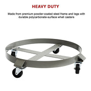 Drum Dolly 450kg 55 Gallon w Swivel Casters Heavy Duty Steel Frame Non Tipping V63-824681