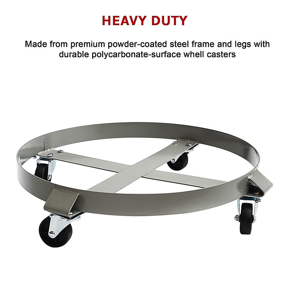 Drum Dolly 450kg 55 Gallon w Swivel Casters Heavy Duty Steel Frame Non Tipping V63-824681