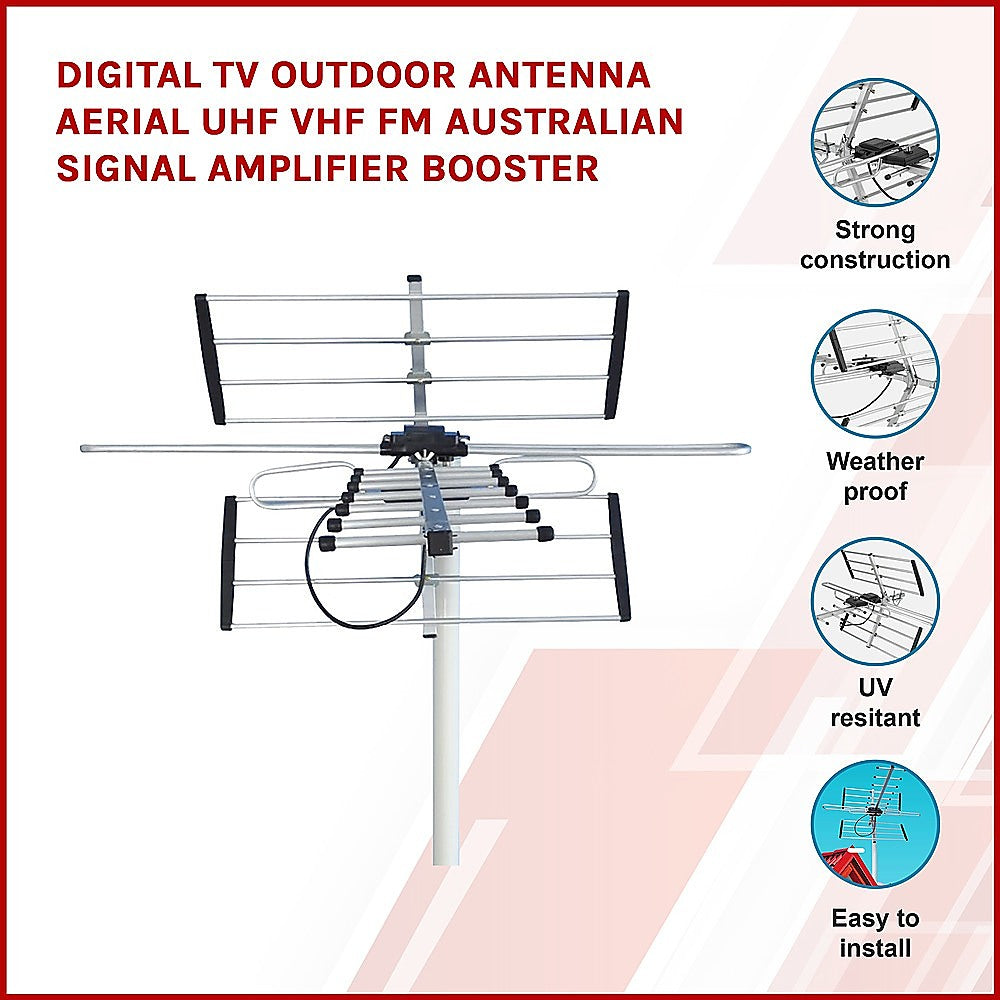 Digital TV Outdoor Antenna Aerial UHF VHF FM Signal Booster HD V63-824691