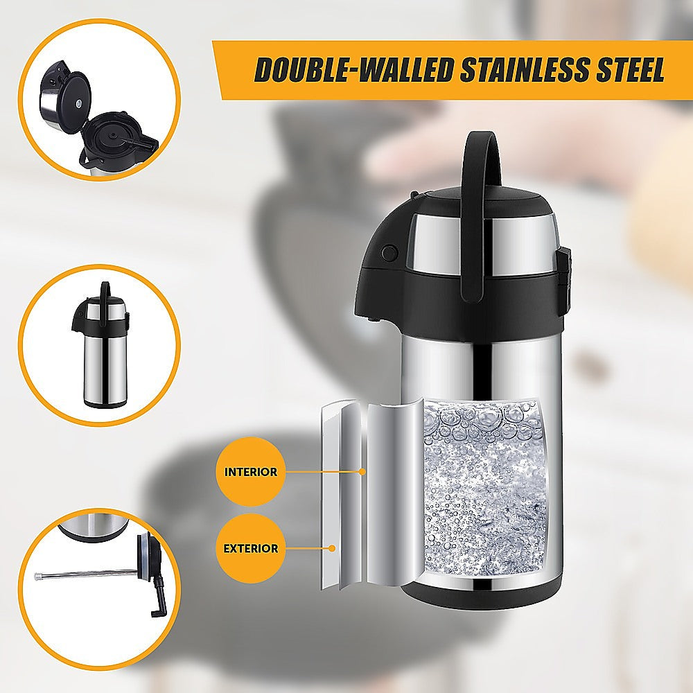 Air Pot for Tea Coffee 5L Pump Action Insulated Airpot Flask Drink Dispenser V63-824721