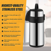 Air Pot for Tea Coffee 5L Pump Action Insulated Airpot Flask Drink Dispenser V63-824721