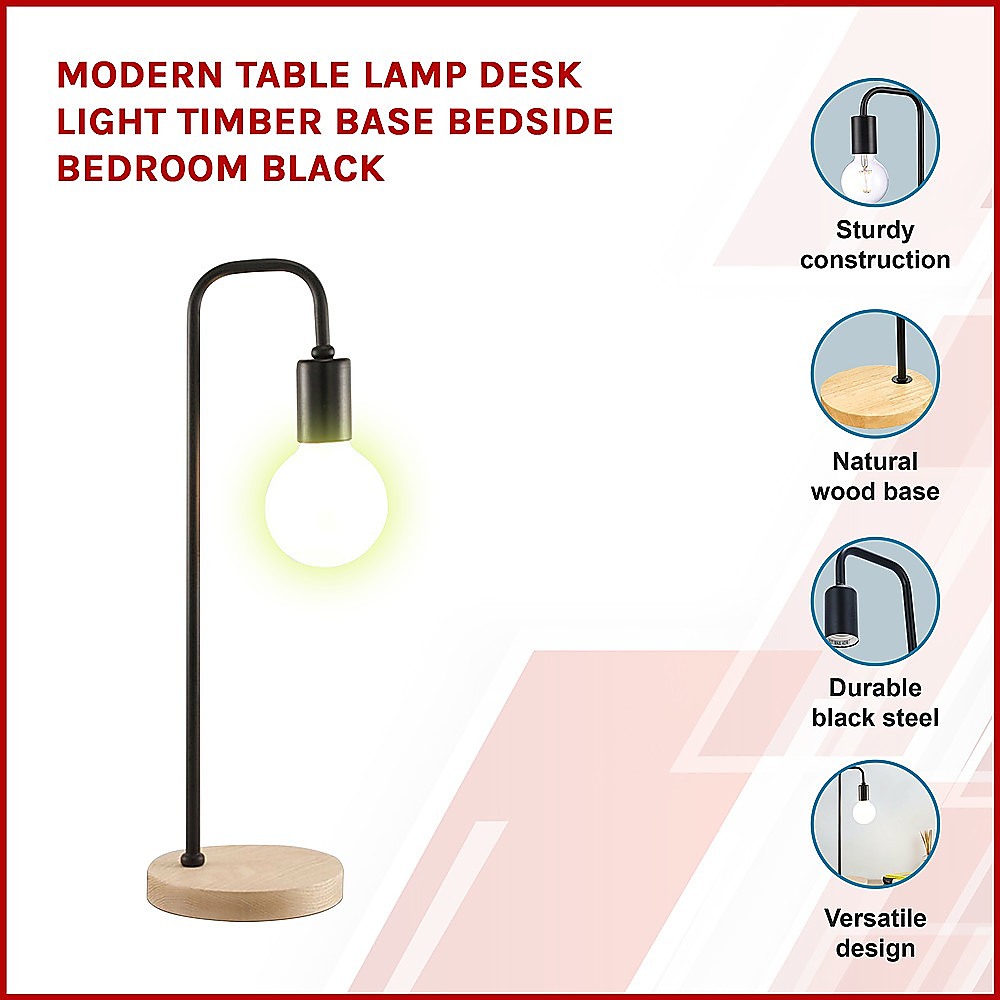 Modern Table lamp Desk Light Timber Base Bedside Bedroom Black V63-824821