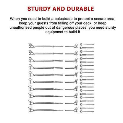 Stainless Steel Wire Rope Balustrade DIY Kit Jaw Swage Fork Turnbuckle 10 Pack For Secure Cable Railing V63-824881