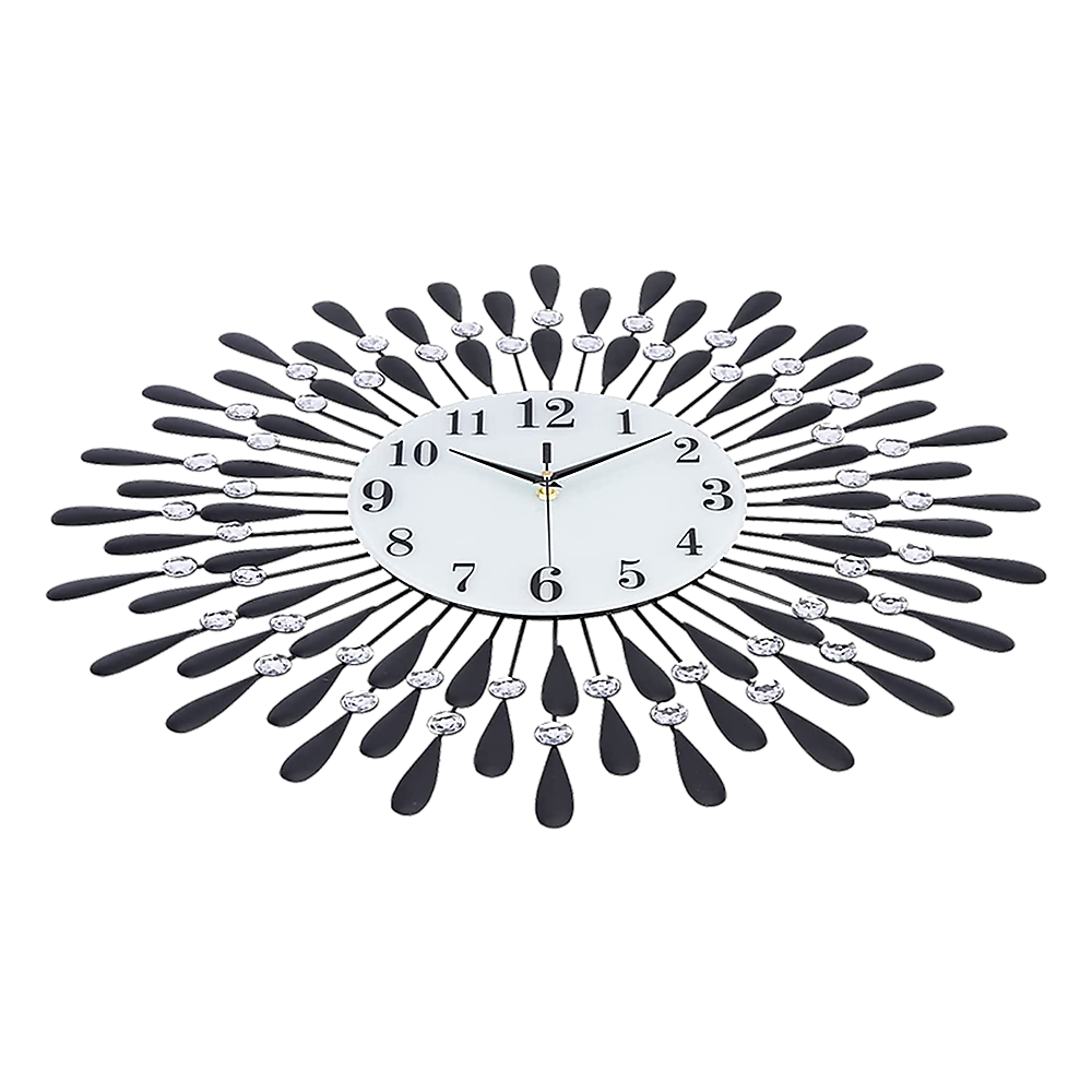 Large Modern 3D Crystal Wall Clock Luxury Art Metal Round Home Decor V63-824911