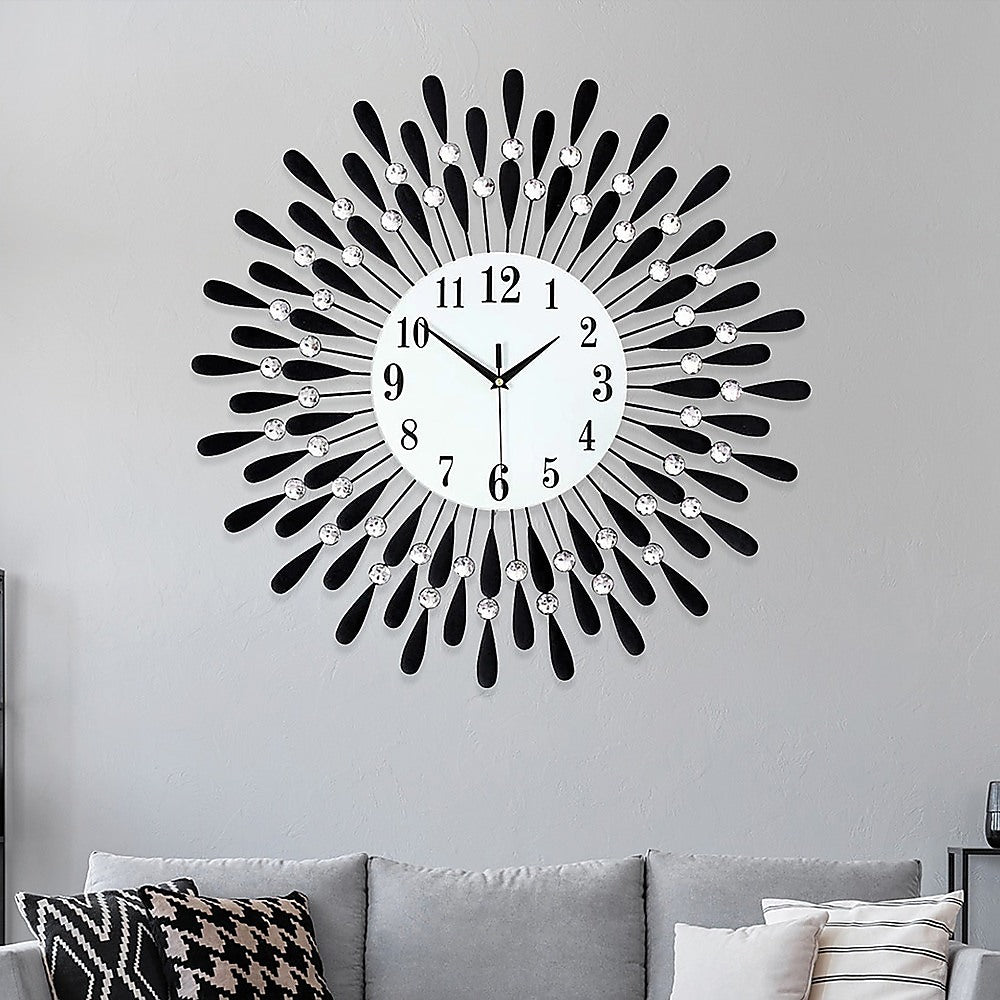 Large Modern 3D Crystal Wall Clock Luxury Art Metal Round Home Decor V63-824911
