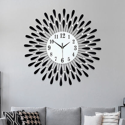 Large Modern 3D Crystal Wall Clock Luxury Art Metal Round Home Decor V63-824911