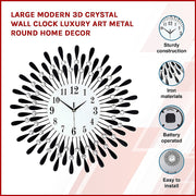 Large Modern 3D Crystal Wall Clock Luxury Art Metal Round Home Decor V63-824911