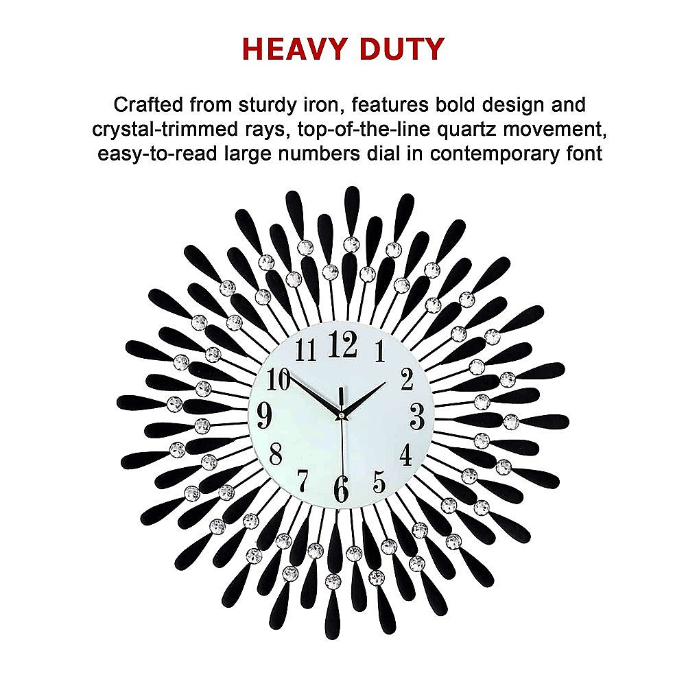 Large Modern 3D Crystal Wall Clock Luxury Art Metal Round Home Decor V63-824911