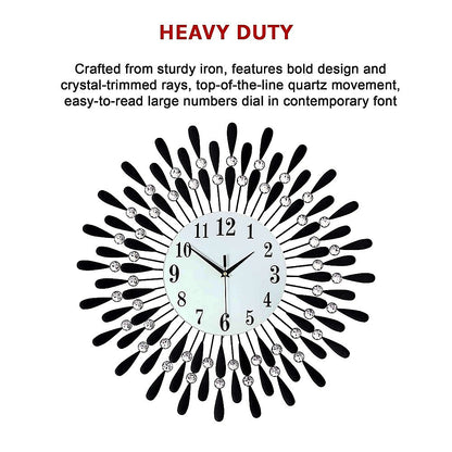 Large Modern 3D Crystal Wall Clock Luxury Art Metal Round Home Decor V63-824911