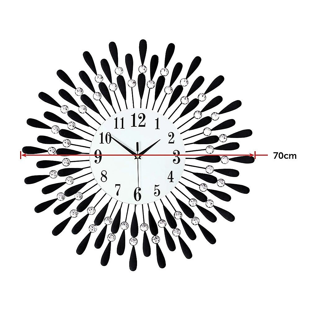 Large Modern 3D Crystal Wall Clock Luxury Art Metal Round Home Decor V63-824911