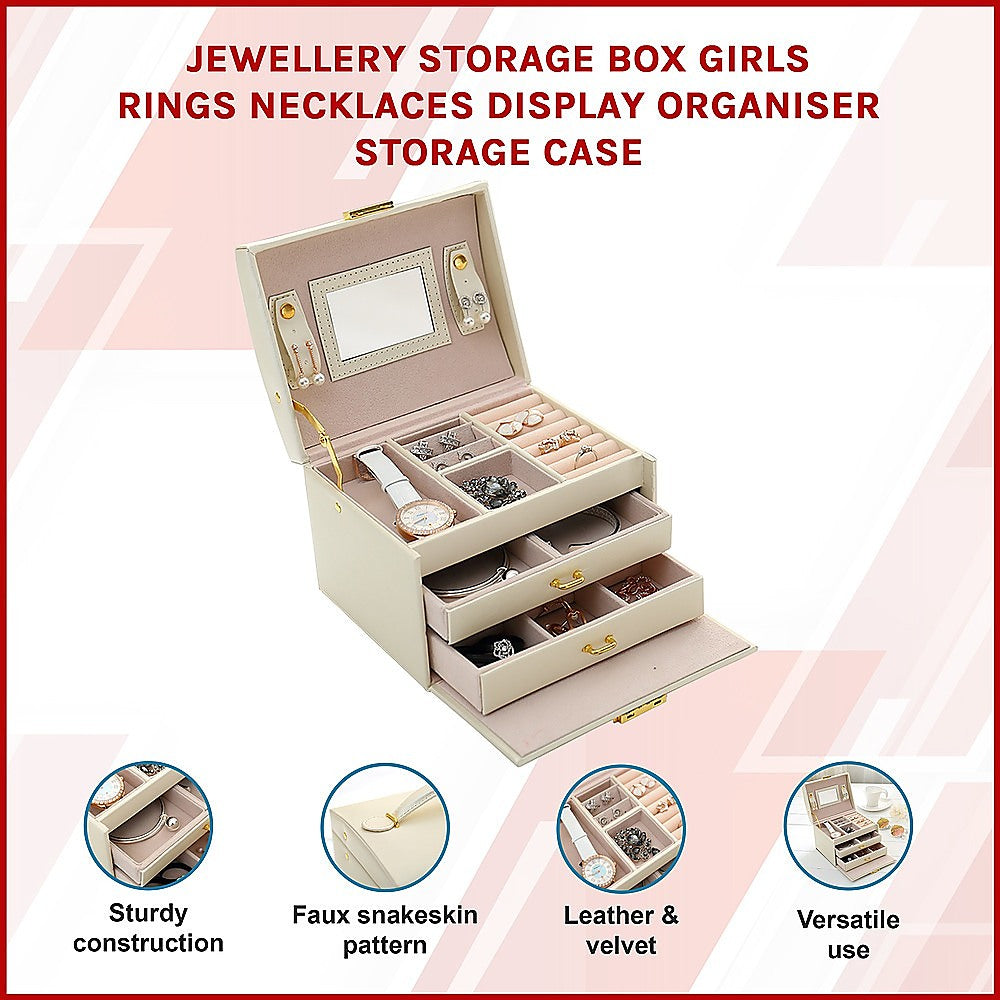 Jewellery Storage Box Girls Ring Necklace Display Organiser Case For Neat Accessory Storage V63-824941
