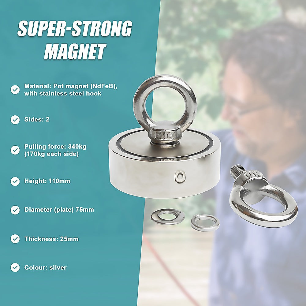 340Kg Salvage Strong Recovery Magnet Neodymium Hook Treasure Hunting Fishing V63-824961
