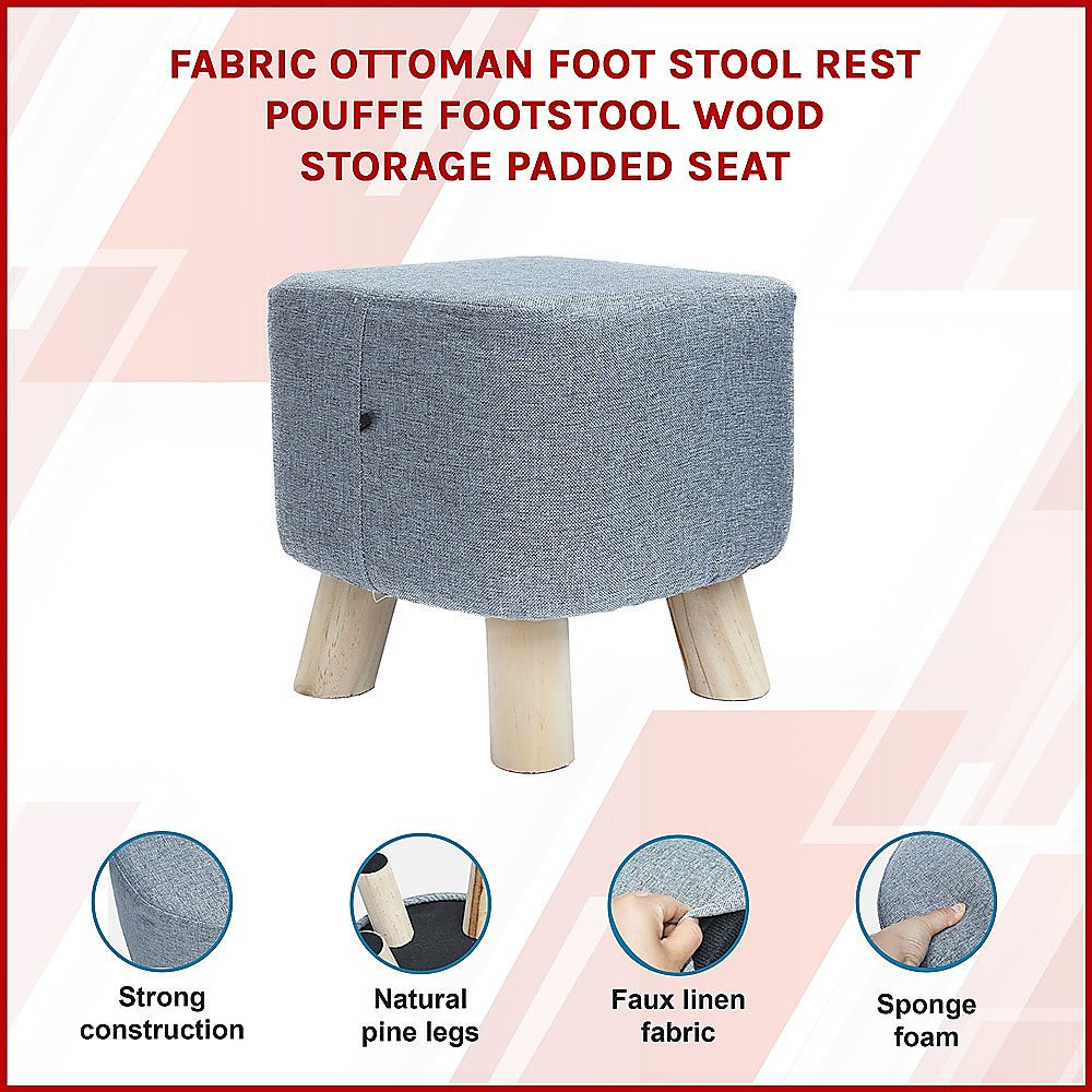 Fabric Ottoman Foot Stool Rest Pouffe Footstool Wood Storage Padded Seat V63-825501