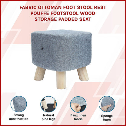 Fabric Ottoman Foot Stool Rest Pouffe Footstool Wood Storage Padded Seat V63-825501